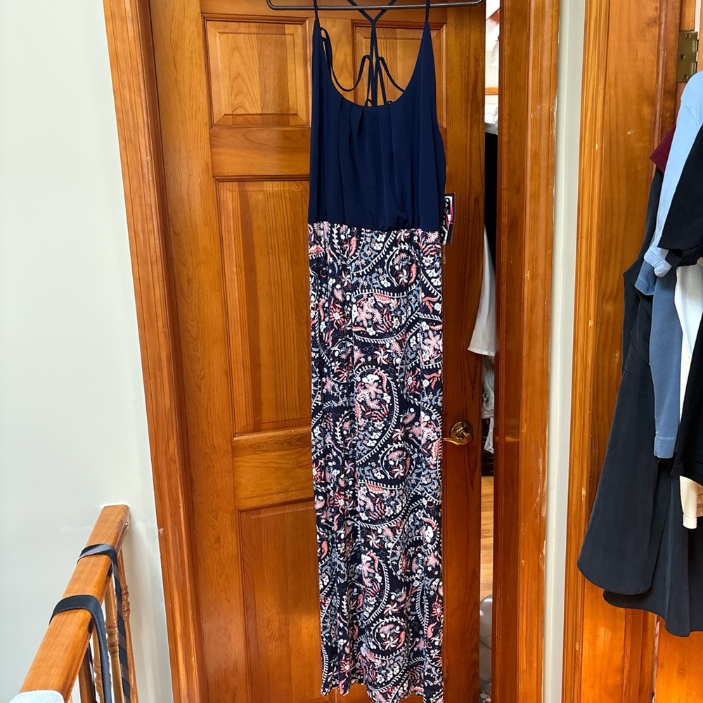 Navy and Pink Paisley Maxi Dress